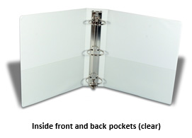Inside front and back pockets white binder
