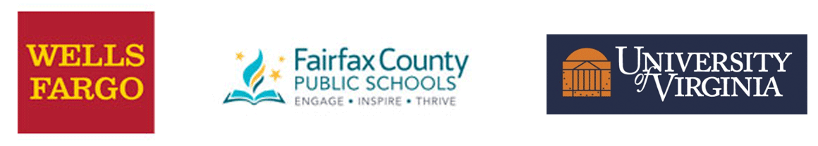 Wells Fargo, Fairfax County Public Schools, University of Virginia logos